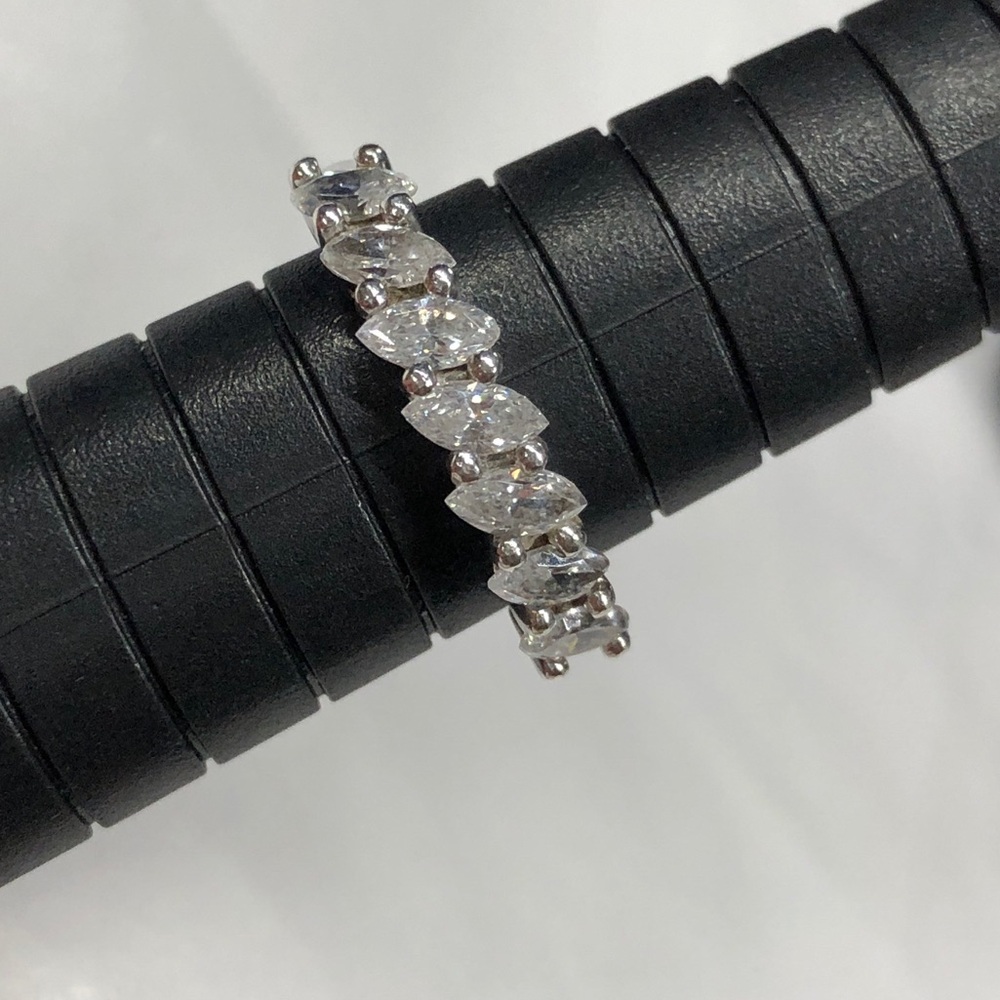 Diamonique Sterling Silver Marquise CZ Half Eternity Ring size 6.25 - Picture 10 of 12